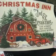 Beautiful woven fabric cover/placemat w/ Holiday Bed & Breakfast Motif