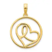 14k Yellow Goldy Heart Circle Pendant