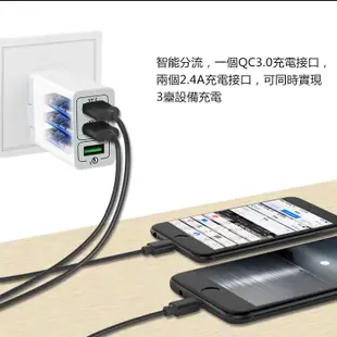 三孔充電頭 QC3.0快充頭 2.4A閃充 30W充電器 多口USB 充電器 旅充頭 豆腐頭 Micro 蘋果充電器