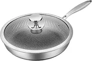 STARTIST Skillet Stir Fry Wok with Lid Easy to Assemble Kitchen Roast Stew Induction Cooktop Nonstick Stir Fry Stainless Steel Wok Pan, 32cm with lid