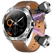 2 in 1 Bluetooth Smart Watch Wireless Earphones 1.52" IPS Touch Screen BT 5.0 - Brown Leather