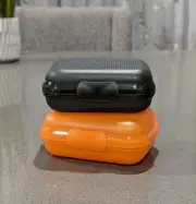 Tupperware Set of 2 Oyster Packable Clamshell Containers Black & Orange NWT