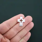 6 Cross Charms Antique Silver Tone 2 Sided with Cross Cutout- SC4597