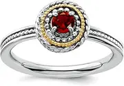 [Stackable Expressions] 2.25mm 925 Sterling Silver Polished Prong set Stackable and 14k-925-Sterling-Silver-Stackable Garnet Ring Size 10-Stackable-Ring for Women