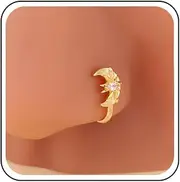 [Yheakne] Punk Crystal Crescent Moon Star Nose Ring Gold Cz Moon Nose Cuff Rhinestone Septum Nose Rings U Shaped Clip On Nose Stud Cz Hoop Nose No Piercing Nose Ring Jewelry for Women