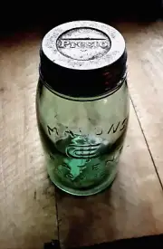Masons Patent 1858 Green MASON JAR / Antique Presto Lid / Reproduction Glass