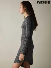 Reiss Black Jayden 9-13 yrs Metallic Ribbed Asymmetric Dress (E52511) | $165