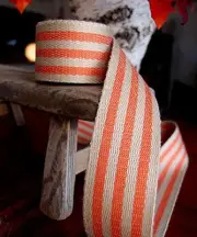 AK-Trading 1.5" inches x 10 Yards Orange Striped Faux Burlap Ribbon for Decor...