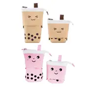 Cute Bubble Tea Cartoon Stationery Box Retractable Standing Pencil Holder Case