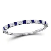 14k White Gold Princess Blue Sapphire Diamond Stackable Band Ring 3/8 Cttw