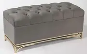 Sunny Décor Bed end Storage Tufted Velvet Bench with Gold Metal Legs -Dark Grey 100cm x 41cm x 47cm- Mid-Century Modern