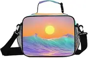 Sea Sun Waves Insulated Lunch Box for Women Men - Ideal for Work, Picnics - Includes Adjustable Shoulder Strap