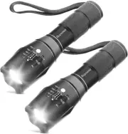 [2 Packs] LED Torche High Lumens XML T6 Flashlights with Adjustable Focus and 5