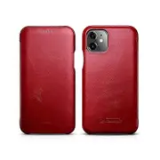 ICARER Retro Style Genuine Leather Folio Flip Phone Case Compatible For Apple iPhone 11 6.1 inch Red