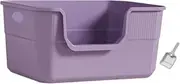 Cat Litter Box Sifting Litter Tray Easy to Clean Bedpan with Hollow Handles High Sided Lowered Front for Small and Large Cats (Purple)
