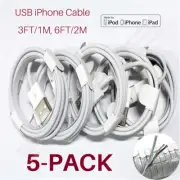 USB Charger Cable Cord For Apple iPhone iPad 8 X XR 11 12 13 14 15 Pro Max 5Pack