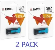 2 PACK Emtec 32GB Slide Flash Drive - USB 3.1 - Blue (ECMMD32GC452) - NEW™