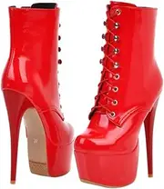 [GANAZONO] 1 Pair Womens Stacked High Heel Lace Up Ankle Booties Platform High Heels Mid Calf Boots Stage Thigh Short Boots