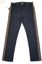 RRL Double RL Ralph Lauren Black stretch Pant w/metallic side tuxedo stipe sz 25
