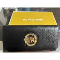 在飛比找蝦皮購物優惠-Michael Kors MK Logo專櫃款皮革長夾9成新