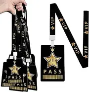 50 Sets VIP Badge Lanyards with VIP Pass Cards VIP Lanyards with Star, Black Breakaway Lanyard PVC VIP Cards for Backstage Concert Event Birthday Party Organizer (Black, Gold)