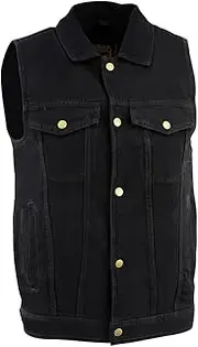 Milwaukee Leather DM1331 Men's Black Snap Front Denim Vest with Shirt Style Collar