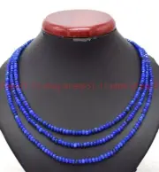 Beautiful 3Rows 2x4mm Faceted Blue Jade Rondelle Gemstone Beads Necklace 18-20''