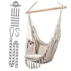 Hammock Chair - 60" x 47" - Hanging Rope Swing for Indoor & Outdoor - Ivory