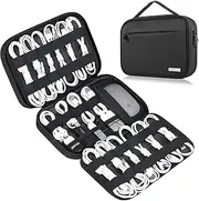 Lacdo Cord Organizer Travel, Cable Organizer Bag Case, Portable Electronics Organizer Travel Case, 6 Layer Large Capacity Charging Cords Storage Organizer for Cables, SD Card, Travel Essentials, Black