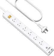 Powerboard USB, MKSENSE 6-Outlet Power Strip, Mountable Power Board with 2 USB-A Ports, 5ft Extension Power Cord, Overload Switch Power Strip for Home Office