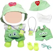 6 Pcs Doll Clothes and Accessories Compatible with Labubu 17cm Dolls Green Eyed Monster Dolls Clothes Sets Include T-shirt Bib Pants Hat Shoes Pendant Frame Girls Boys for Best Gifts, No Doll