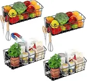 PrimZooty 4-Pack Magnetic Spice Rack for Refrigerator, Versatile Magnetic Shelf Organizer with 2 Hooks for Kitchen Storage, Large Capacity Spice Rack for Fridge, Oven, or Cabinet