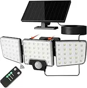 Lepro Solar Security Lights Outdoor Motion Sensor, 2 in 1 Separated and Integrated Remote Control IP65 Waterproof Solar Lights with 3 Light Modes, 3 Heads Solar Floodlight for Garden Yard (1)
