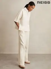 Reiss Ivory Gaia Cotton-Blend Interlock Wide-Leg Joggers (F57256) | $245