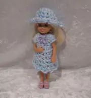 Handmade Clothes for 5.5-inch dolls, Crochet Dress and Hat Set#C01