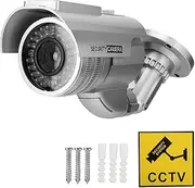 Solar Power Fake Security Camera Dummy Surveillance Shape with Flashing LED Light Realistic Simulation Outdoor Indoor Use for Home Office Warehouse Parking Lot Silver ABS