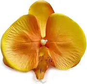 Artificial Flower Heads, 30pcs Artificial Orchid Flower Heads, 3.9 Inch Red Faux Orchid Heads Real Touch Cymbidium Orchid Silk Flowers for Wedding Bridal Floral Bouquet Party Centerpieces(Orange)