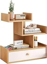TOMVAES 3 Tiers Bookcase, Multi-Layer Storage Rack, Adjustable Desktop Shelf, Wood Bookshelf, Desk Display Organizers for Home Office Decor 40 x 18 x 52 CM