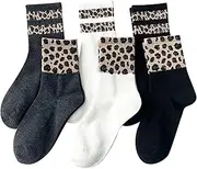 [TYXHXTF] 6 Pairs of Women's Tennis Socks, Leopard Sports Socks, Soft, Stylish, 35-38 Sports Socks, for Sports Tennis, black, One Size