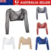Women's Mesh See Through Crop Tops Sheer Seamless Arm Shaper Shirt Blouse Shrugs