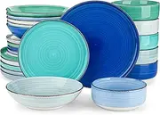 [vancasso] Bonita Dinnerware Sets 24 Pieces, Blue Stoneware Dishes Set for 6, Dinner Platers with Bowls Set, Dishwasher and Microwave Safe