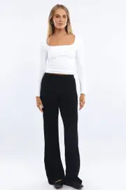 Black Wide Leg Pants Textured Fabric - Size 16XL, Women's Wide Leg Pants