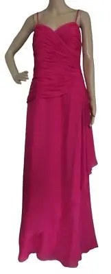 Dress Maxi Sz 12 Dark Azalea Pink Strapless Straps Ruched long Formal Chiffon L