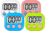 Kitchen Timer,4 Piece Multi-Function Electronic Timer,Magnetic Digital Timers Big LCD Display The Loud/Silent Switch Countdown Timer (Pink+Green+White+Blue(4 Pack))