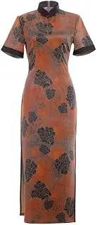 [ChangNanJun] 2022 Mandarin Faux Silk Long Cheongam Keyhole Qipao Dress with Split for Ladies