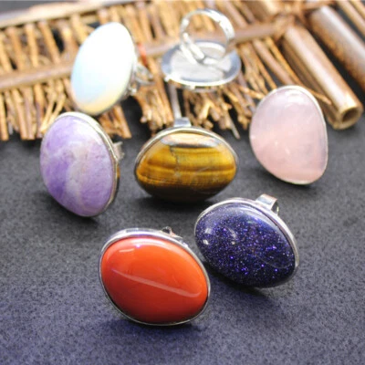 Irregular Ring Natural Crystal Chakra Oval Quartz Opening Healing Reiki Jewelry