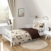Sweet Jojo Designs Brown Western Cowboy Boy Toddler Bedding Set Kids Children 5p Bed in a Bag with Comforter Blanket Pillowcase Sham Sheets Wild West Horseshoe Horse Cow Animal Desert Tan Red and Blue