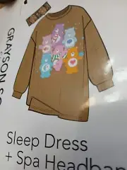 Care Bears Nightgown Sleep Dress & Spa Headbands Girls M 8-10 GRAYSON SOCIAL New