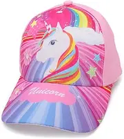 QLEUIFT 1 x Girls' Baseball Cap, Adjustable Children's Snapback Trucker Cap, Cotton, Girls' Baseball Hat, Sun Hat, Colourful Pink Unicorn