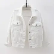 Women Spring And Autumn Coats Warm Solid Long Sleeve Denim Jacket Outerwear White M